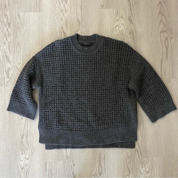 All Saints Eden Open Knit Sweater Marled Charcoal Gray - Picture 1 of 10